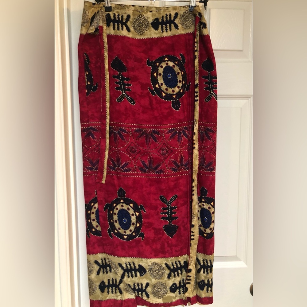 Red Sarong with Turtle and Fish Design